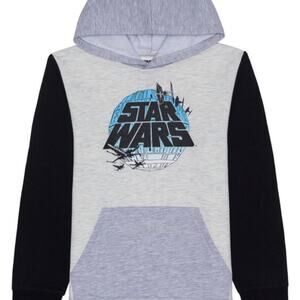 Kids Star Wars Death Star spaceship color block sleeves pullover fleece SZ L NEW